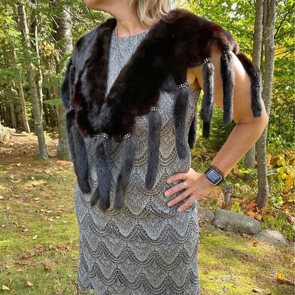 Wrap Shawl Stole Fur Mink Scarf Black Color just Beautiful - Picture 1 of 5